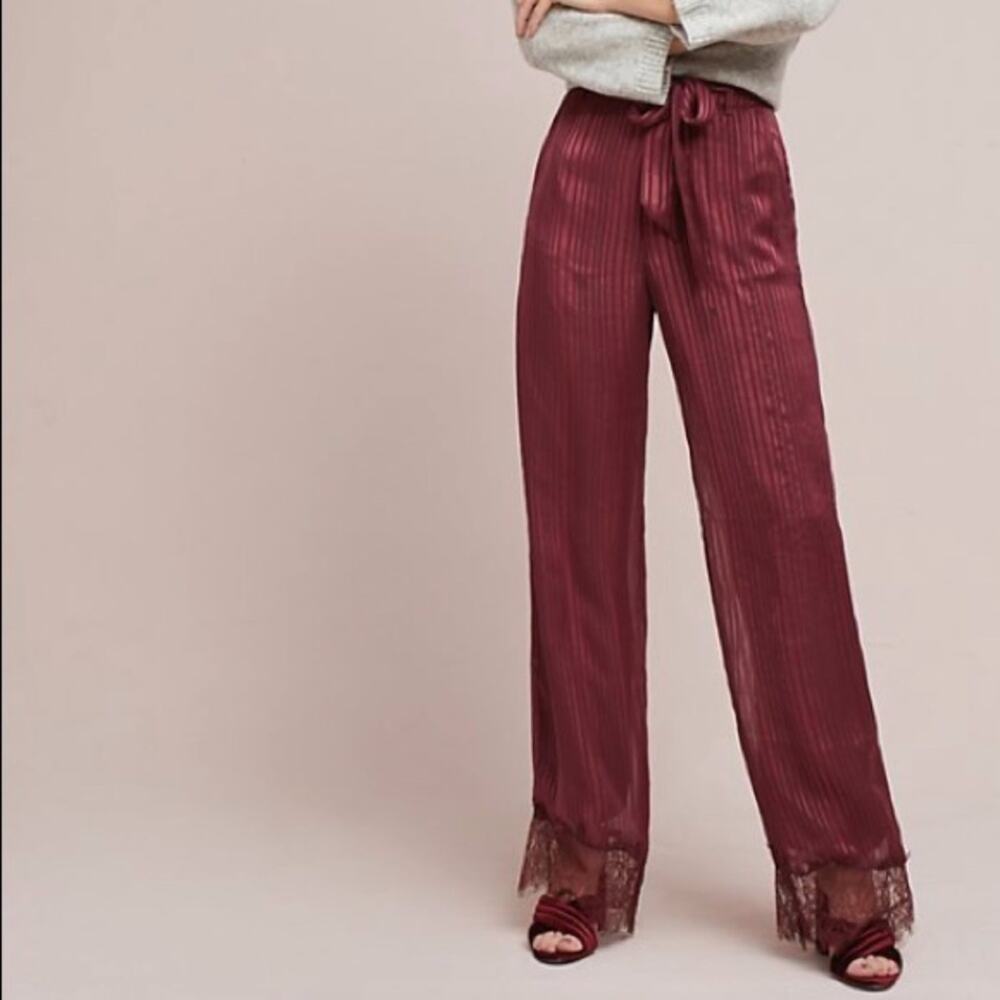 Tularosa Lace-Hem Red Wide Leg Pants